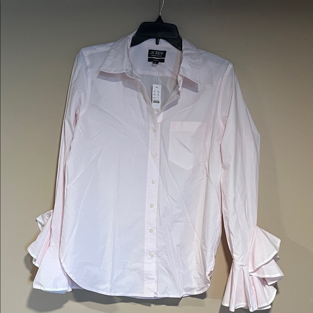 J. Crew Light Pink Ruffle Sleeve Shirt